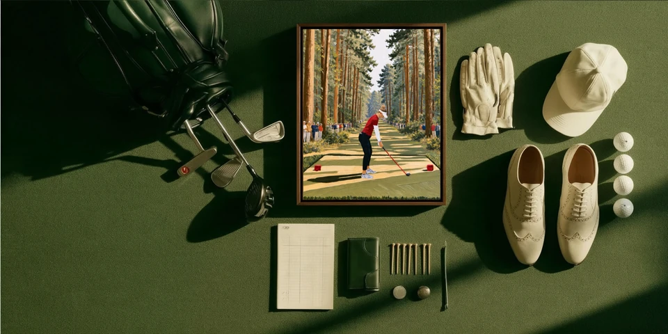 Golf Signature artwork presented with golf equipment