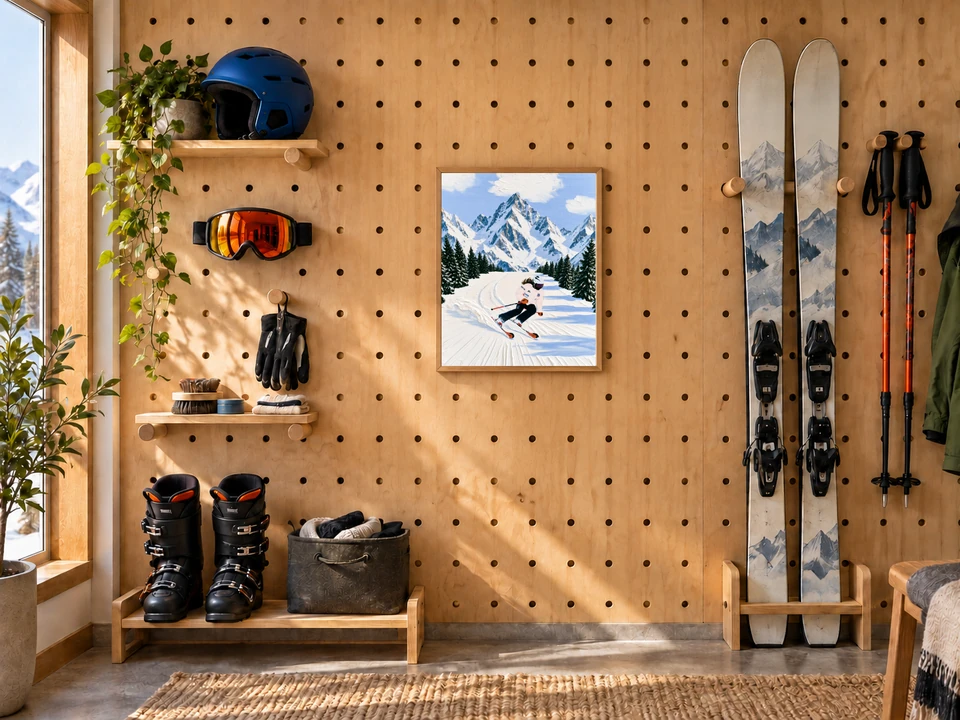 Alpine-slope Ski & Snowboard Signature artwork shown in its matching room visualisation