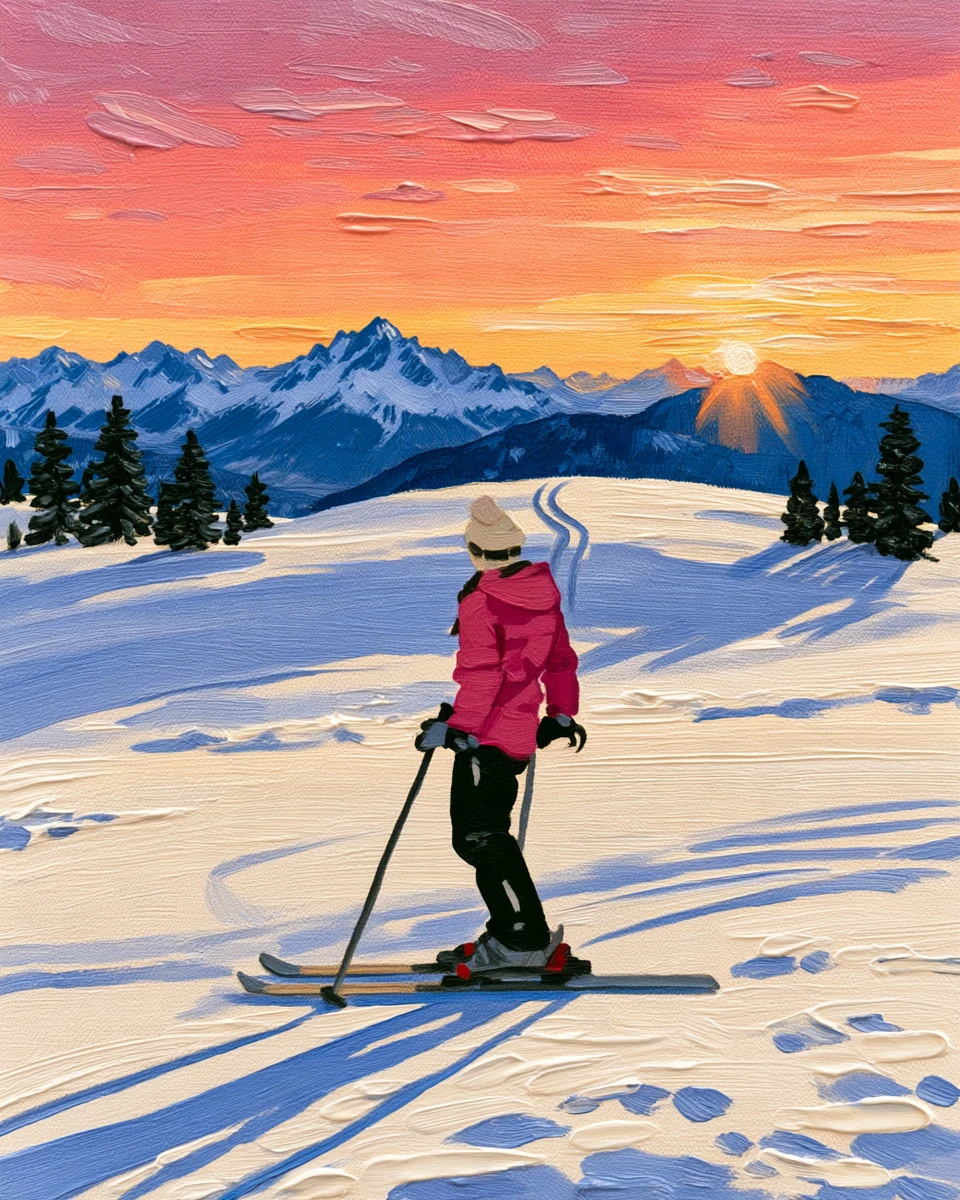 Personalized Ski & Snowboard Oil Painting — The Signature · Sunset slope